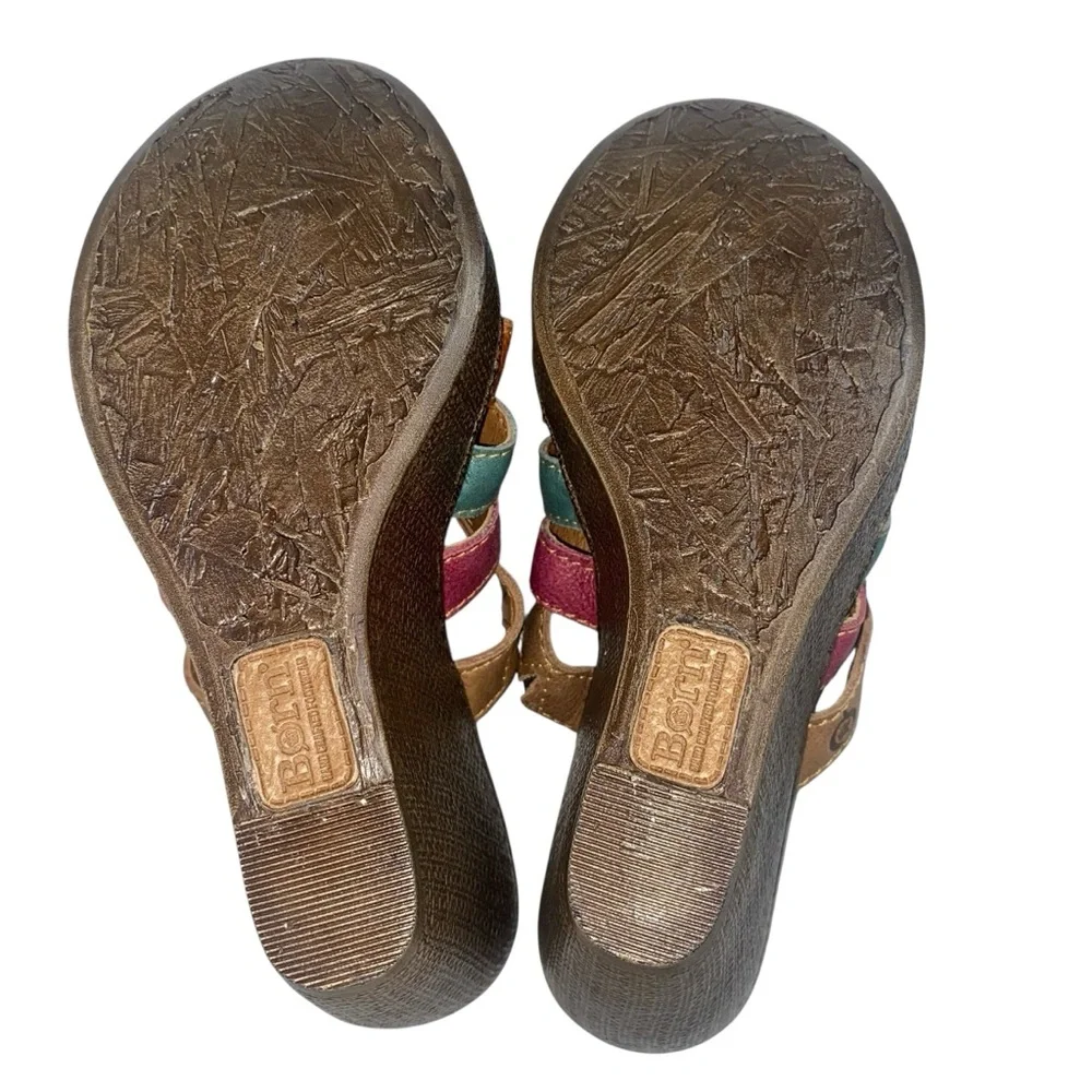 Born Lumi Multicolor Strappy Wedge Sandals Leather Size 9 Boho Colorful Bold NEW